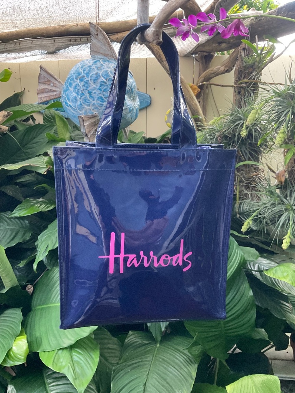 Harrods Navy Blue Shiny Patent Leather Tote